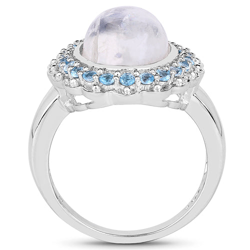 Bids.com 7.21 Carat Genuine White Rainbow Moonstone & Swiss Blue Topaz .925 Sterling Silver Ring Rings White Smoke size 7.00,size 8.00,size 5.00,size 6.00,size 9.00