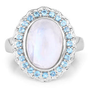 Bids.com 7.21 Carat Genuine White Rainbow Moonstone & Swiss Blue Topaz .925 Sterling Silver Ring Rings White Smoke size 7.00,size 8.00,size 5.00,size 6.00,size 9.00