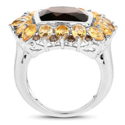 Bids.com 9.16 Carat Genuine Smoky Quartz & Citrine .925 Sterling Silver Ring Rings White Smoke size 6.00,size 7.00,size 8.00,size 9.00,size 5.00