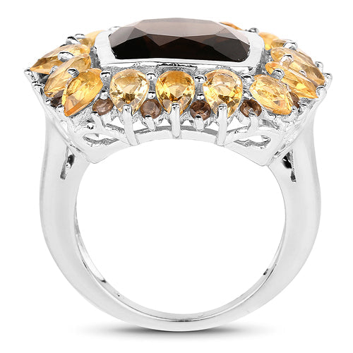 Bids.com 9.16 Carat Genuine Smoky Quartz & Citrine .925 Sterling Silver Ring Rings White Smoke size 6.00,size 7.00,size 8.00,size 9.00,size 5.00