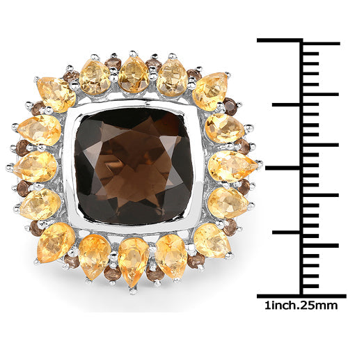 Bids.com 9.16 Carat Genuine Smoky Quartz & Citrine .925 Sterling Silver Ring Rings White Smoke size 6.00,size 7.00,size 8.00,size 9.00,size 5.00