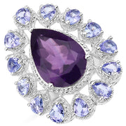 Bids.com 5.82 Carat Genuine Amethyst and Tanzanite .925 Sterling Silver Ring Rings White Smoke size 6.00,size 7.00,size 11.00,size 5.00,size 8.00,size 9.00
