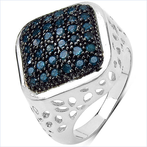 Bids.com 0.54 Carat Genuine Blue Diamond .925 Sterling Silver Ring Rings White Smoke size 7.00,size 6.00,size 8.00,size 9.00