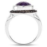 Bids.com 5.35 Carat Genuine Amethyst and Black Spinel .925 Sterling Silver Ring Rings White Smoke size 6.00,size 7.00,size 8.00
