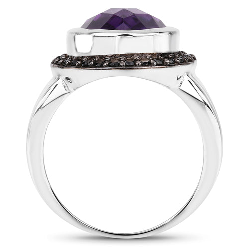 Bids.com 5.35 Carat Genuine Amethyst and Black Spinel .925 Sterling Silver Ring Rings White Smoke size 6.00,size 7.00,size 8.00