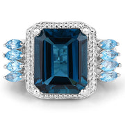 Bids.com 8.17 Carat Genuine London Blue Topaz and Swiss Blue Topaz .925 Sterling Silver Ring Rings White Smoke size 6.00,size 7.00,size 8.00,size 9.00,size 5.00