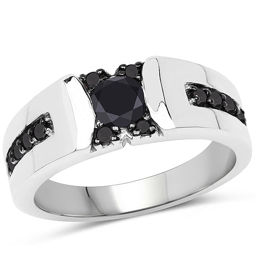 Bids.com 0.83 Carat Genuine Black Diamond .925 Sterling Silver Ring Rings White Smoke size 9.00,size 6.00,size 7.00,size 8.00