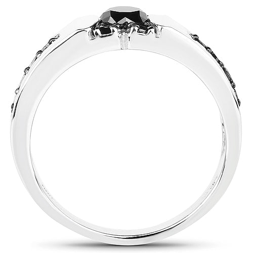 Bids.com 0.83 Carat Genuine Black Diamond .925 Sterling Silver Ring Rings White Smoke size 9.00,size 6.00,size 7.00,size 8.00