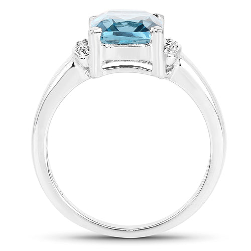 Bids.com 3.55 Carat Genuine London Blue Topaz & White Topaz .925 Sterling Silver Ring Rings White Smoke size 6.00,size 7.00,size 8.00,size 9.00,size 5.00,size 10.00