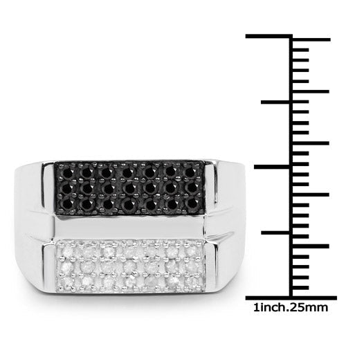 Bids.com 0.64 Carat Genuine Black Diamond and White Diamond .925 Sterling Silver Ring Rings White Smoke size 6.00,size 8.00,size 9.00,size 7.00