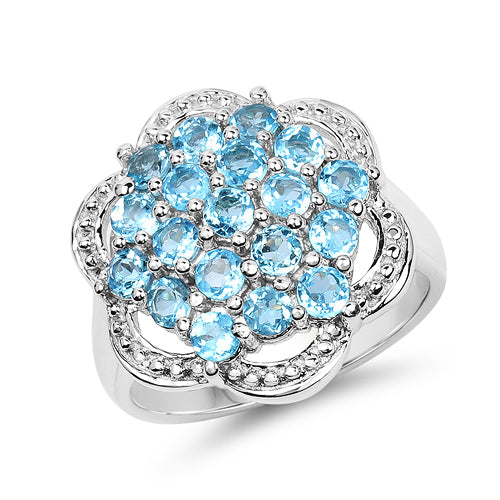 Bids.com 1.90 Carat Genuine Swiss Blue Topaz .925 Sterling Silver Ring Rings White Smoke size 6.00,size 9.00,size 7.00,size 8.00,size 5.00