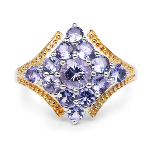 Bids.com Two Tone Plated 1.67 Carat Genuine Tanzanite .925 Sterling Silver Ring Rings White Smoke size 7.00,size 6.00,size 8.00,size 9.00
