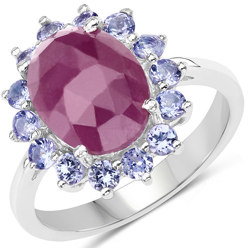Bids.com 5.53 Carat Genuine Pink Sapphire & Tanzanite .925 Sterling Silver Ring Rings White Smoke size 9.00,size 10.00,size 11.50,size 5.00,size 6.00,size 7.00,size 8.00