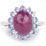 Bids.com 5.53 Carat Genuine Pink Sapphire & Tanzanite .925 Sterling Silver Ring Rings White Smoke size 9.00,size 10.00,size 11.50,size 5.00,size 6.00,size 7.00,size 8.00