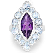 Bids.com 5.30 Carat Genuine Amethyst and Blue Topaz .925 Sterling Silver Ring Rings White Smoke size 6.00,size 7.00,size 8.00,size 9.00