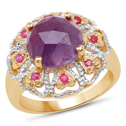 Bids.com 14K Yellow Gold Plated 5.55 Carat Genuine Pink Sapphire & Ruby .925 Sterling Silver Ring Rings White Smoke size 6.00,size 7.00,size 8.00,size 9.00