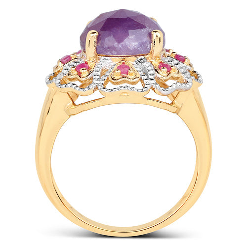 Bids.com 14K Yellow Gold Plated 5.55 Carat Genuine Pink Sapphire & Ruby .925 Sterling Silver Ring Rings White Smoke size 6.00,size 7.00,size 8.00,size 9.00