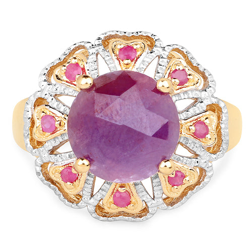 Bids.com 14K Yellow Gold Plated 5.55 Carat Genuine Pink Sapphire & Ruby .925 Sterling Silver Ring Rings White Smoke size 6.00,size 7.00,size 8.00,size 9.00