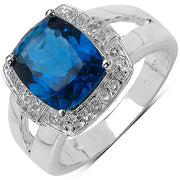Bids.com 3.64 Carat Genuine London Blue Topaz and White Topaz .925 Sterling Silver Ring Rings White Smoke size 6.00,size 7.00,size 8.00,size 9.00
