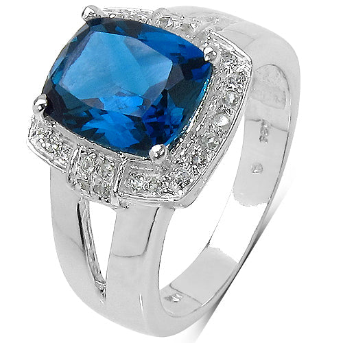 Bids.com 3.64 Carat Genuine London Blue Topaz and White Topaz .925 Sterling Silver Ring Rings White Smoke size 6.00,size 7.00,size 8.00,size 9.00