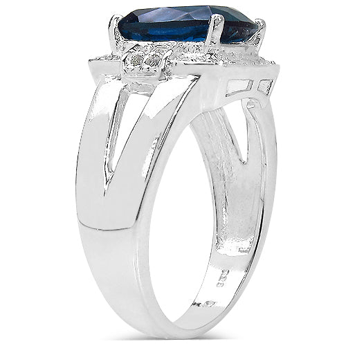 Bids.com 3.64 Carat Genuine London Blue Topaz and White Topaz .925 Sterling Silver Ring Rings White Smoke size 6.00,size 7.00,size 8.00,size 9.00