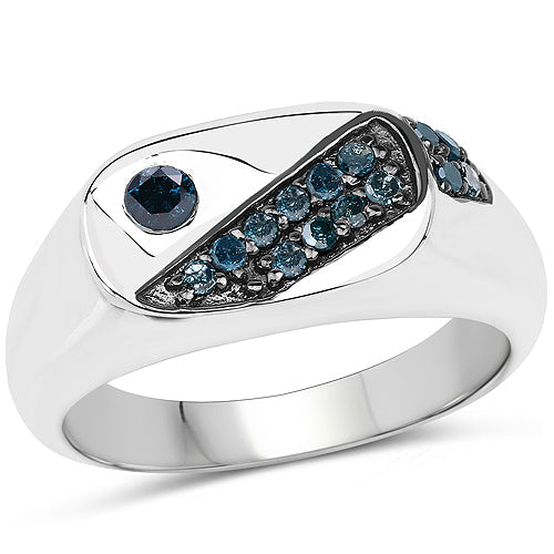 Bids.com 0.31 Carat Genuine Blue Diamond .925 Sterling Silver Ring Rings White Smoke size 9.00,size 6.00,size 7.00,size 8.00