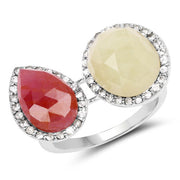 Bids.com 8.86 Carat Genuine Pink Sapphire and Sapphire White .925 Sterling Silver Ring Rings White Smoke size 7.00,size 6.00,size 8.00,size 9.00