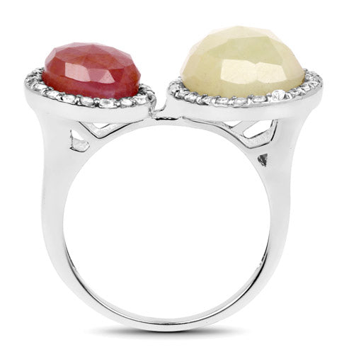 Bids.com 8.86 Carat Genuine Pink Sapphire and Sapphire White .925 Sterling Silver Ring Rings White Smoke size 7.00,size 6.00,size 8.00,size 9.00