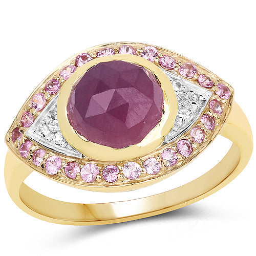 Bids.com 14K Yellow Gold Plated 3.02 Carat Genuine Pink Sapphire and White Topaz .925 Sterling Silver Ring Rings White Smoke size 6.00,size 7.00,size 8.00,size 9.00