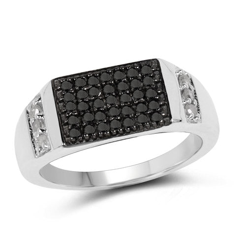 Bids.com 0.55 Carat Genuine Black Diamond and White Diamond .925 Sterling Silver Ring Rings White Smoke size 9.00,size 6.00,size 7.00,size 8.00