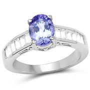Bids.com 2.13 Carat Genuine Tanzanite & White Topaz .925 Sterling Silver Ring Rings White Smoke size 5.00,size 10.00,size 6.00,size 7.00,size 8.00,size 9.00
