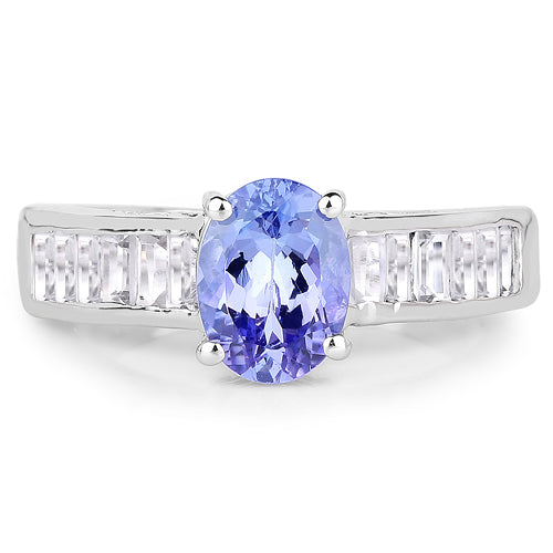 Bids.com 2.13 Carat Genuine Tanzanite & White Topaz .925 Sterling Silver Ring Rings White Smoke size 5.00,size 10.00,size 6.00,size 7.00,size 8.00,size 9.00