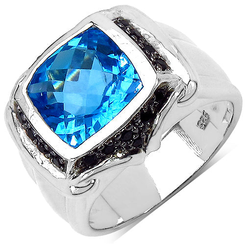 Bids.com 5.08 Carat Genuine Swiss Blue Topaz and Black Spinel .925 Sterling Silver Ring Rings White Smoke size 8.00,size 6.00,size 7.00