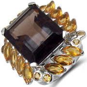 Bids.com 17.85 Carat Genuine Smoky Quartz & Citrine .925 Sterling Silver Ring Rings White Smoke size 7.00,size 6.00,size 8.00,size 5.00,size 9.00