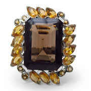 Bids.com 17.85 Carat Genuine Smoky Quartz & Citrine .925 Sterling Silver Ring Rings White Smoke size 7.00,size 6.00,size 8.00,size 5.00,size 9.00