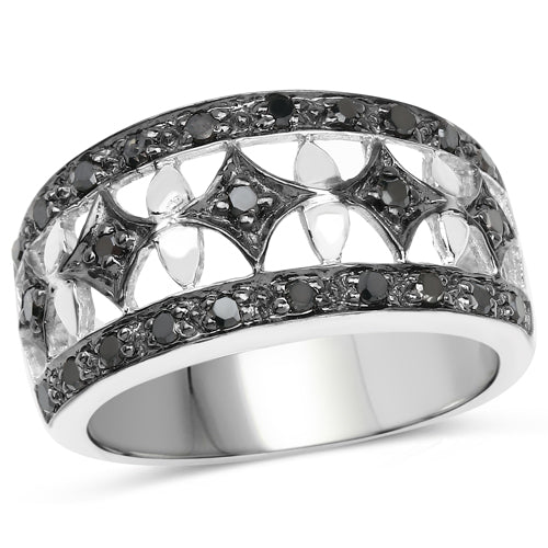 Bids.com 0.29 Carat Genuine Black Diamond .925 Sterling Silver Ring Rings White Smoke size 6.00,size 7.00,size 8.00,size 9.00,size 5.00,size 10.00