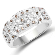 Bids.com 0.32 Carat Genuine Champagne Diamond .925 Sterling Silver Ring Rings White Smoke size 7.00,size 6.00,size 8.00,size 9.00