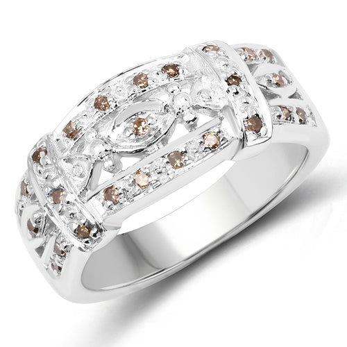 Bids.com 0.32 Carat Genuine Champagne Diamond .925 Sterling Silver Ring Rings White Smoke size 7.00,size 6.00,size 8.00,size 9.00