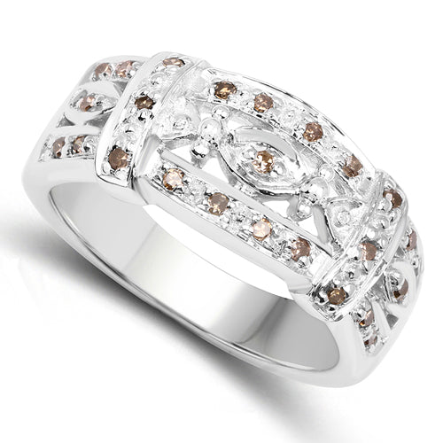 Bids.com 0.32 Carat Genuine Champagne Diamond .925 Sterling Silver Ring Rings White Smoke size 7.00,size 6.00,size 8.00,size 9.00
