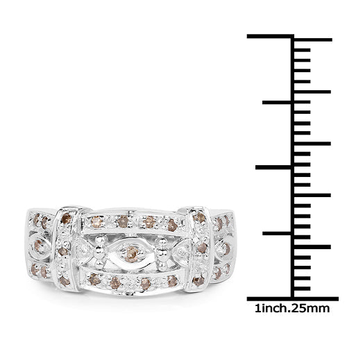 Bids.com 0.32 Carat Genuine Champagne Diamond .925 Sterling Silver Ring Rings White Smoke size 7.00,size 6.00,size 8.00,size 9.00