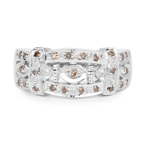 Bids.com 0.32 Carat Genuine Champagne Diamond .925 Sterling Silver Ring Rings Light Gray size 7.00,size 6.00,size 8.00,size 9.00