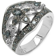 Bids.com 0.47 Carat Genuine Blue Diamond .925 Sterling Silver Ring Rings White Smoke size 6.00,size 7.00,size 8.00,size 9.00