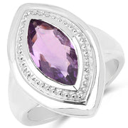 Bids.com 2.00 Carat Genuine Amethyst .925 Sterling Silver Ring Rings White Smoke size 6.00,size 7.00,size 8.00,size 9.00,size 5.00