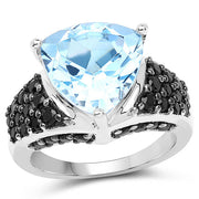 Bids.com 5.49 Carat Genuine Blue Topaz and Black Spinel .925 Sterling Silver Ring Rings White Smoke size 6.00,size 8.00,size 5.00,size 7.00,size 9.00
