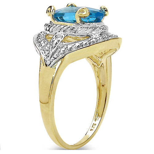 Bids.com 14K Yellow Gold Plated 3.25 Carat Genuine Swiss Blue Topaz .925 Sterling Silver Ring Rings White Smoke size 6.00,size 7.00,size 8.00,size 9.00,size 5.00,size 10.00