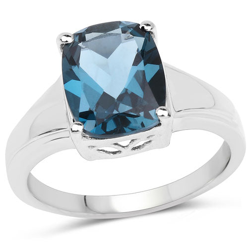 Bids.com 3.50 Carat Genuine London Blue Topaz .925 Sterling Silver Ring Rings White Smoke size 6.00,size 7.00,size 8.00,size 9.00,size 5.00