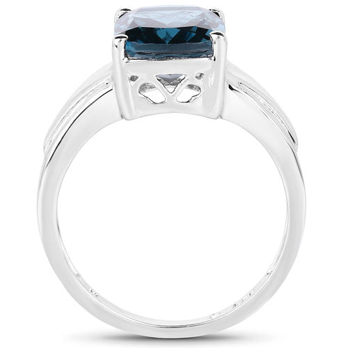Bids.com 3.50 Carat Genuine London Blue Topaz .925 Sterling Silver Ring Rings White Smoke size 6.00,size 7.00,size 8.00,size 9.00,size 5.00