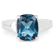 Bids.com 3.50 Carat Genuine London Blue Topaz .925 Sterling Silver Ring Rings White Smoke size 6.00,size 7.00,size 8.00,size 9.00,size 5.00