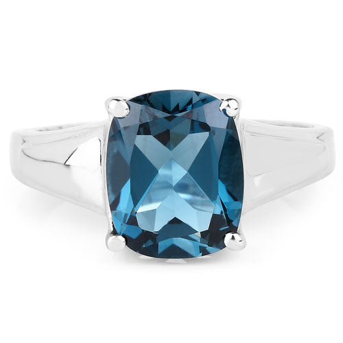 Bids.com 3.50 Carat Genuine London Blue Topaz .925 Sterling Silver Ring Rings White Smoke size 6.00,size 7.00,size 8.00,size 9.00,size 5.00