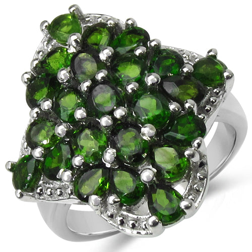Bids.com 3.73 Carat Genuine Chrome Diopside .925 Sterling Silver Ring Rings White Smoke size 7.00,size 6.00,size 8.00,size 9.00